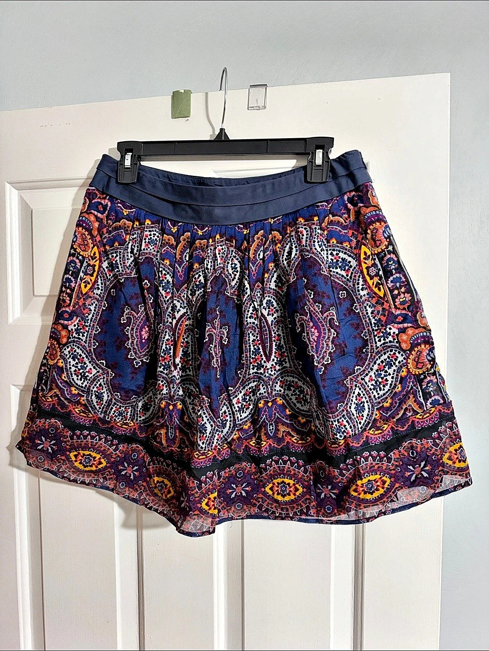 ETRO Paisley A-Line Skirt in Blue & Red